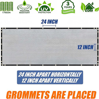 Amgo Custom Made 3' x 153' Grey Balcony Privacy Screen, Apartment Porch Railing Patio Fence Windscreen Fabric Cloth, Heavy Duty, Commercial and Residential, 90% Blockage (We Customize)
