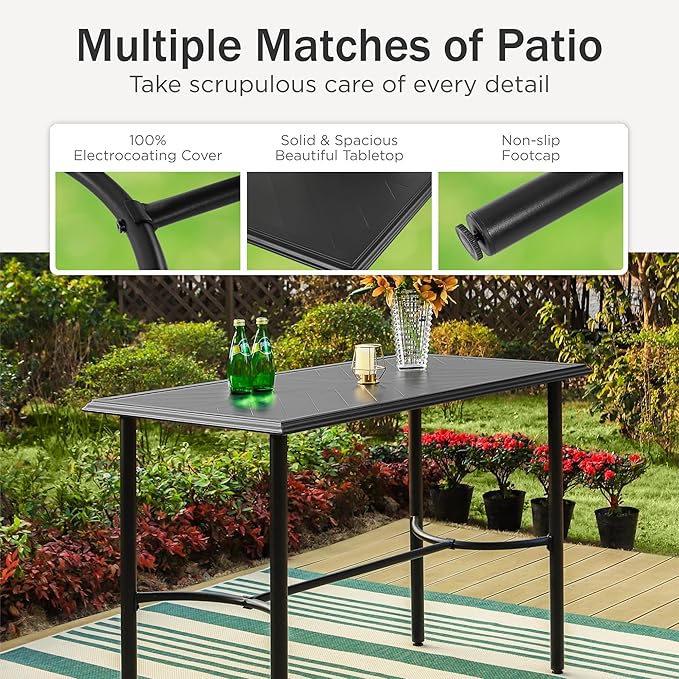 PHI VILLA 5 Piece Outdoor Bar Set, Counter Height Patio Bar Table and Chairs with 26.8" Swivel Bar Stools Brown & Rectangle Bar Table for Garden, Terrace, Yard and Deck