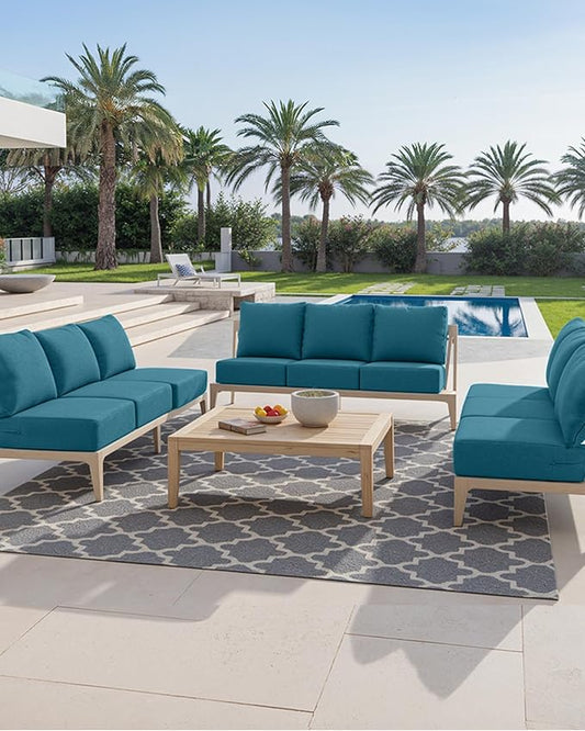 Luxury 24x24x6 Inch Outdoor Chair Cushions Set of 4 - Heavy Duty Water-Resistant Comfortable Cushion for Patio Furniture Set Dining Rocking Chairs Loveseat L-Shape Sofa - Peacock Blue