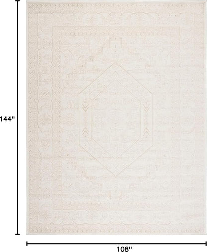 SAFAVIEH Adirondack Collection Area Rug - 9' x 12', Ivory & Beige, Oriental Medallion Design, Non-Shedding & Easy Care, Ideal for High Traffic Areas in Living Room, Bedroom (ADR108E)