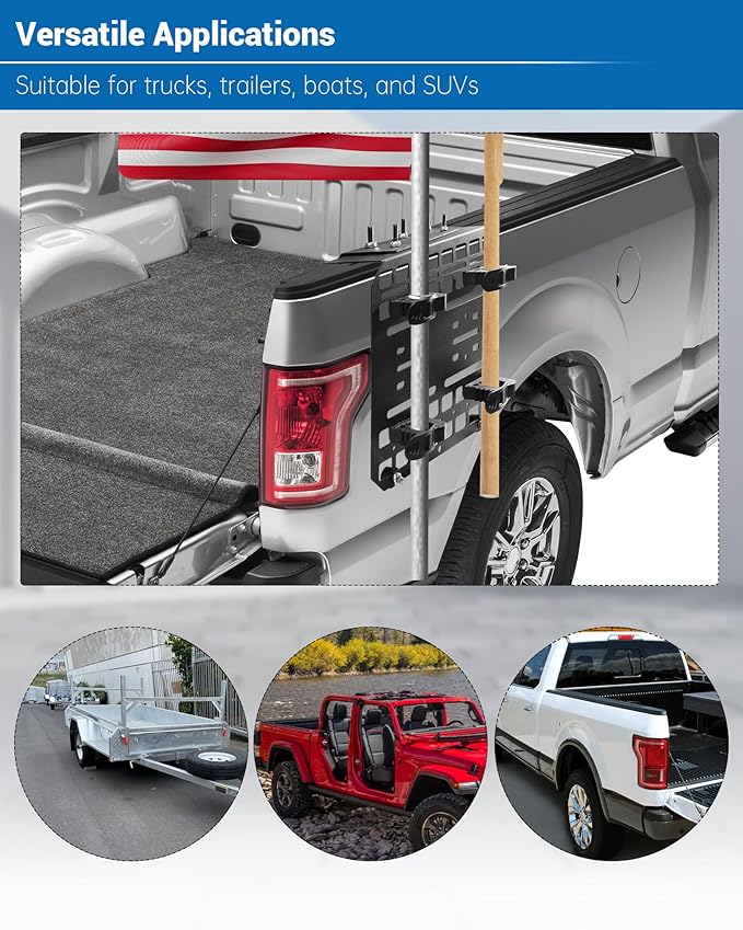 Multifunctional Shovel Holder for Truck Bed, Punch-Free Shovel & Flag Mount for Truck With 4 Rubber Quick-Release Clips (Fits Handle Diameters 1-1/7'' to 1-3/7''), Suitable for Trucks, Trailers
