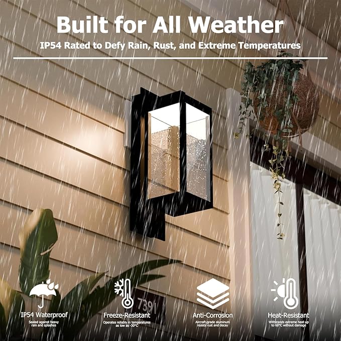 Outdoor Wall Sconce, Exterior Waterproof Wall Lanterns,Modern Black Exterior Light Fixture with Clear Glass Shade, Anti-Rust Outdoor Wall lamp for Patio Front Door Entryway Garage