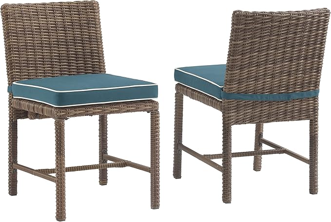 Crosley Furniture Bradenton 2-Piece Outdoor Chair Set, Wicker Dining Patio Chairs for Deck, Backyard, Weathered Brown with Navy Cushions