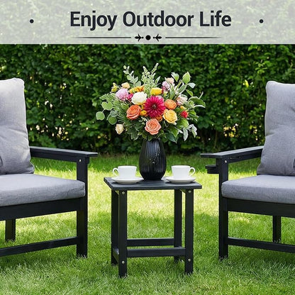 Outdoor Side Table, HDPE Waterproof Patio Side End Tables for Garden, Poolside, Balcony, Deck, Porch, Backyard, Outdoor or Indoor Use, Black, 17.5" L x 12.5" D x 16.5" H