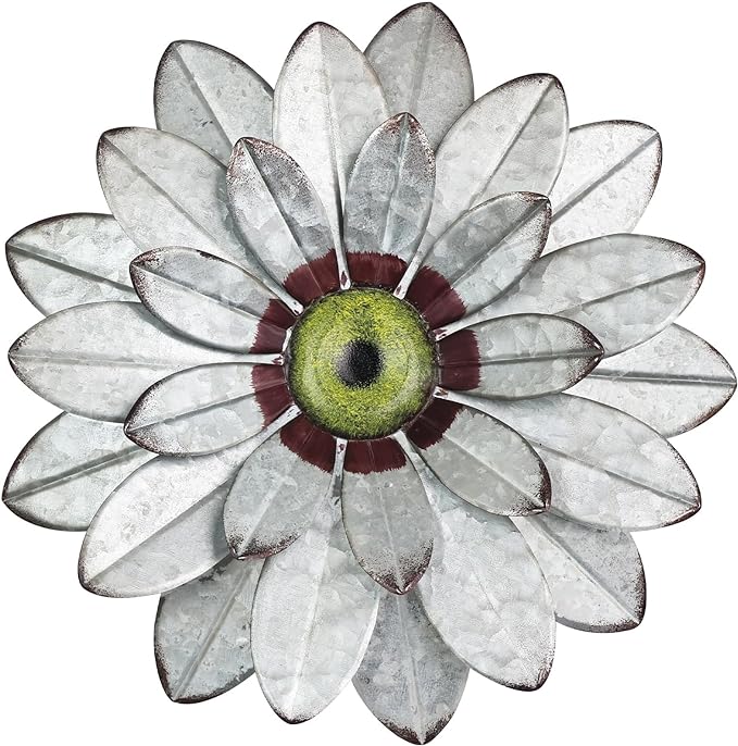 YEAHOME Metal Flower Wall Decor, 11" Boho Wall Art for Bedroom/Rustic Patio Decor