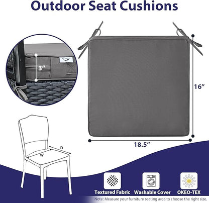 Outdoor Chair Cushions Set of 4,Waterproof Outdoor Seat Cushions for Patio Furniture,Patio Chair Cushion with Handle and Ties, Square Out Door Chair Pads,18.5" x 16" x 3", Darkgrey