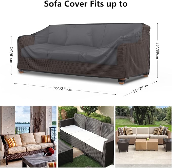 Mrrihand Heavy Duty Patio Sofa Cover Waterproof, 3-Seater Outdoor Sofa Loveseat Cover, Outdoor Patio Furniture Cover with Air Vent and Handles, 85" W×35" D×35" H, Black