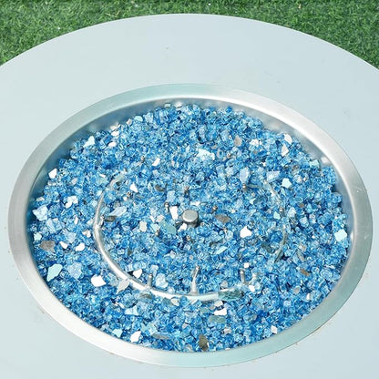 Skyflame Fire Pit Glass Rocks, 15 Pound Pacific Blue Reflective Fire Glass for Outdoor Indoor Fire Bowl Fireplace, 1/2-Inch
