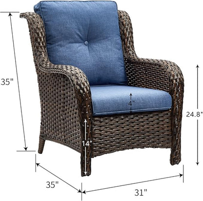 HUMMUH Outdoor Furniture 4 Pieces Patio Furniture Set Wicker Outdoor Sectional Sofa with 2 Patio Chairs,Coffee Table(Grey/Blue)