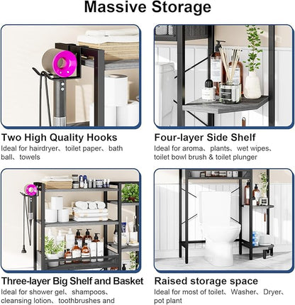 T1 Garden Tool Organizer（with Lockable Wheels） Storage UP to 50 Tools Heavy Duty 7-Tier Over The Toilet Storage（with Basket and Paper Hook） with Adjustable Feet