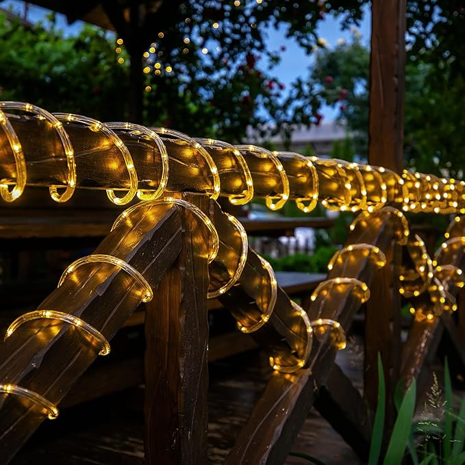 Solar Rope Lights, 2 Packs Total 132ft 400LED Solar String Lights, 8 Modes Waterproof Solar Powered Outdoor Light, Flexible Clear Tube Light for Garden Backyard Patio Deck Pool Tree Decor - Warm White