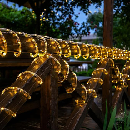 Solar Rope Lights, 2 Packs Total 132ft 400LED Solar String Lights, 8 Modes Waterproof Solar Powered Outdoor Light, Flexible Clear Tube Light for Garden Backyard Patio Deck Pool Tree Decor - Warm White