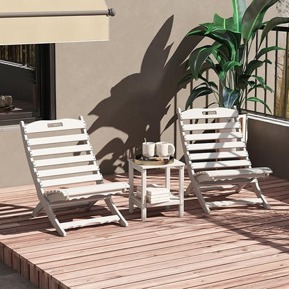 GREENVINES 3 Pieces Patio Furniture Set | Outdoor Bistro Sets for 2 | HDPE Plastic | Folding-Adirondack-Chairs-with-Side-Table | All Weather | Xavier Chair | for Porch Deck Poolside Backyard | White