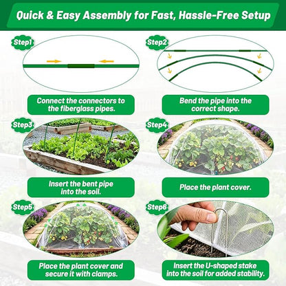 Tetutor Garden Mesh Netting Kit,7 Sets Wide Garden Hoops with 10x30 ft Garden Covers Bird Netting& 12 Clips, Garden Protection for Raised Beds Greenhouse Vegetable Plants Flowers Green