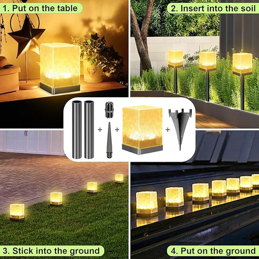 Solar Pathway Lights Outdoor, Waterproof Ground Light Featuring Crystal-Clear Ice Brick Aesthetic, Multi-use Landscape Decoration Lighting Solar Powered Garden Lawn Lamp (Warm White, 1 Pack)