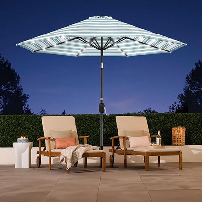 Best Choice Products 10ft Solar Polyester LED Lighted Patio Umbrella w/Tilt Adjustment and UV-Resistant Fabric - Striped Sky Blue