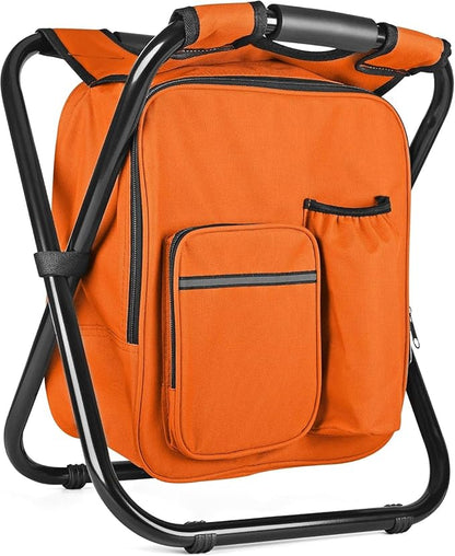 Kikerike Backpack Stool Cooler Chair Heavy Duty 300 LBS Max Load Portable Lightweight Stool Backpack Folding Fishing Cooler Seat for Camping Hunting Fishing - Orange