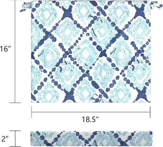 LVTXIII Outdoor Chair Cushions 18.5"x16"x2" Pack of 2, Water-Repellent Square Corner Memory Foam Seat Cushions with Ties for Garden Patio Furniture, Boho Geometry Blue