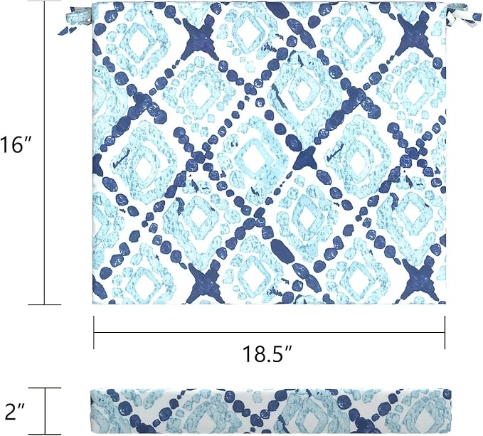 LVTXIII Outdoor Chair Cushions 18.5"x16"x2" Pack of 4, Water-Repellent Square Corner Memory Foam Seat Cushions with Ties for Garden Patio Furniture, Boho Geometry Blue