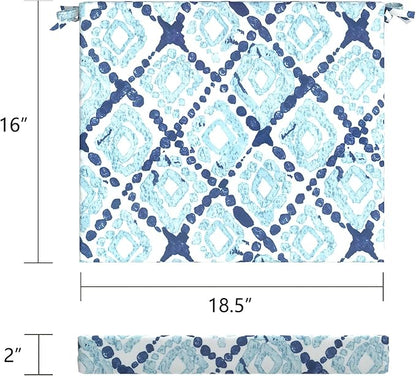 LVTXIII Outdoor Chair Cushions 18.5"x16"x2" Pack of 4, Water-Repellent Square Corner Memory Foam Seat Cushions with Ties for Garden Patio Furniture, Boho Geometry Blue