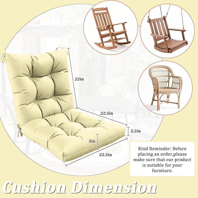 Patio Seat&Back Chair Cushions for Outdoor Furniture，Comfortable Cushions for Rocking/Dining/Lawn Chair-Set of 2