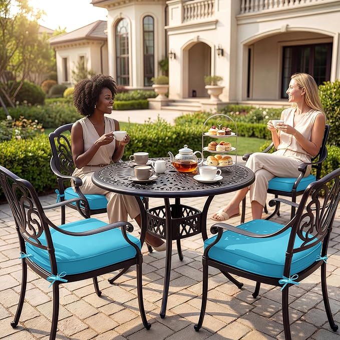 Outdoor Chair Cushions Set of 4: Waterproof & Fade Resistant Patio Furniture Cushions - 18.5 x 16 x 2 Inch Non Slip Round Corner Seat Cushion Pads with Removable Cover for Garden Yard Lawn, Teal