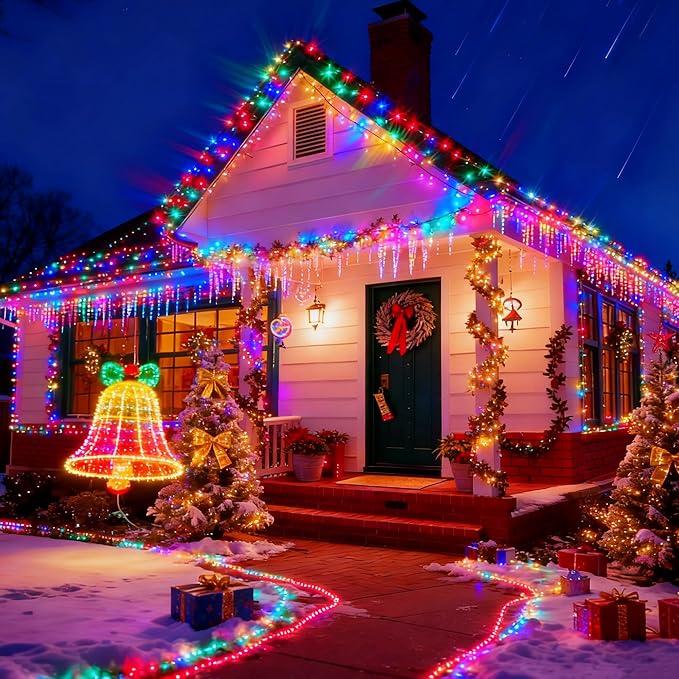 [4 Pack] Solar String Lights Multicolored, 480 LED 157FT Solar Twinkle Light Outdoor with 8 Modes & Memory Function, Waterproof Chrismas Lights for Xmas Tree Party Decorations