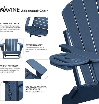 Adirondack Chair, HDPE Folding Adirondack Chair with Multifunctional Cup Holder, Weather Resistant Fire Pit Chair for porches, patios, patios, poolsides, Decks.