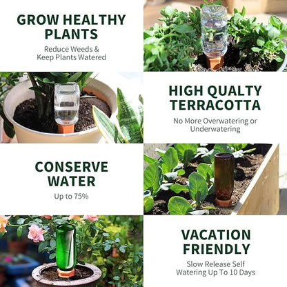 Soilagua Large Terracotta Plant Watering Spikes, Automatic Plant Waterer Outdoor | Indoor Use, Vacation Clay Watering Devices System, Slow Release Self Watering Planter Insert, 6 Pack