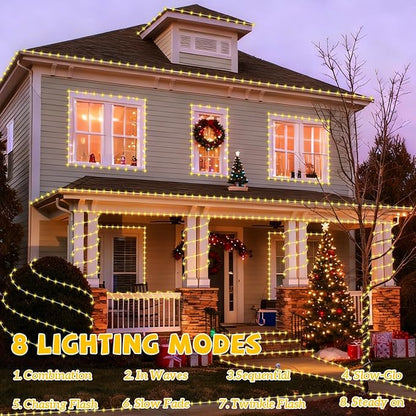 YEGUO Solar Christmas Lights Outdoor Waterproof, 2 Packs Each 33ft 100 LED Rope Lights, 8 Modes Fairy String Lights in Clear Thin Tube for Camping Fence Patio Garden Trampoline Deck(Warm White)