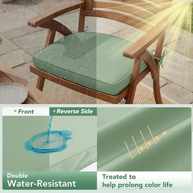 Outdoor Chair Cushions Set of 4: Waterproof & Fade Resistant Patio Furniture Cushions - 18.5 x 16 x 2 Inch Non Slip Round Corner Seat Cushion Pads with Removable Cover for Garden Yard Lawn, Sage Green