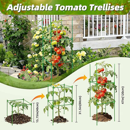 3 Pack Square Tomato Cages with 3 Plant Covers, 47 Inch Tall Cages for Tomato, Tomato Trellis with Bird Netting, Vertical Garden Trellis for Climbing Plants Vegetables in Outdoor