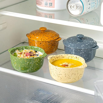 4-Piece 10 Oz Mini Ceramic Cocotte Set with Lids & Handles - Oven-Safe Casserole Dishes Ideal for Souffle, Soup, Cobbler & More, Stoneware Baking Ramekins, Yellow