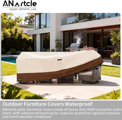 ANartcle Patio Furniture Covers 76L x 54W x 28H inch,600D Waterproof Heavy Duty Outdoor Furniture Covers,Outdoor Wicker Furniture Set with Swivel Patio Chairs General Purpose Furniture Cover,Beige