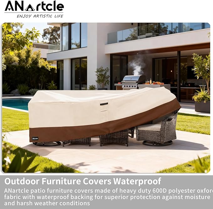 ANartcle Patio Furniture Covers 88L x 62W x 28H inch,600D Waterproof Heavy Duty Outdoor Furniture Covers,Outdoor Wicker Furniture Set with Swivel Patio Chairs General Purpose Furniture Cover,Beige