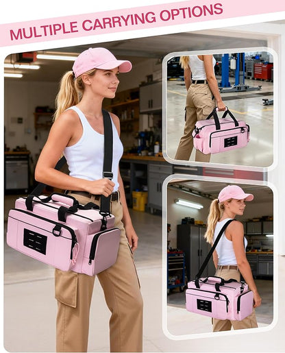 Tactical Tool Bag for Women, 16 Inches Tool Storage Organizer Box with Wide Mouth, Large Toolbag Toolbox with Handle, Pink (Empty Bag Only)