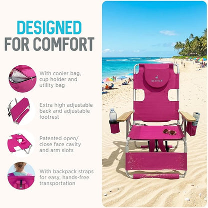Ostrich the Woody Backpack 3N1 Portable Chair with Cooler Bag and Reclining Lounger for Tanning, Camping, Beach, and Outdoor Essential, Pink