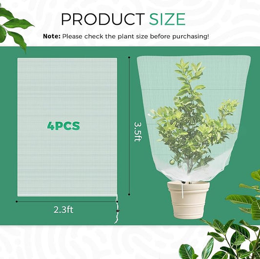 Zihvfzu 4 Pack Garden Netting Mesh with Drawstring – 3.5 x 2.3 FT Bird Netting for Blueberry Bushes, Fruit Trees & Vegetables, Insect & Deer Barrier for Cicada, Squirrel, Animals Protection (White)