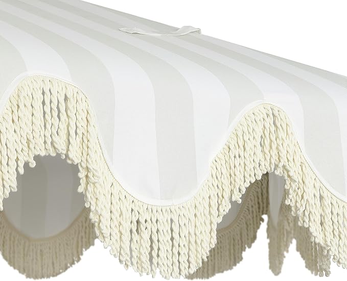 JONATHAN Y UMB1001 Collins 9 ft. Classic Cottage Tassel Market Patio Umbrella with Auto-Tilt, Crank, Wind Vent and UV Protection