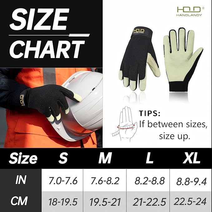 HANDLANDY Work Gloves for Men & Women, Utility Mechanic Working Gloves Touch Screen, Flexible Gardening Gloves for Yard