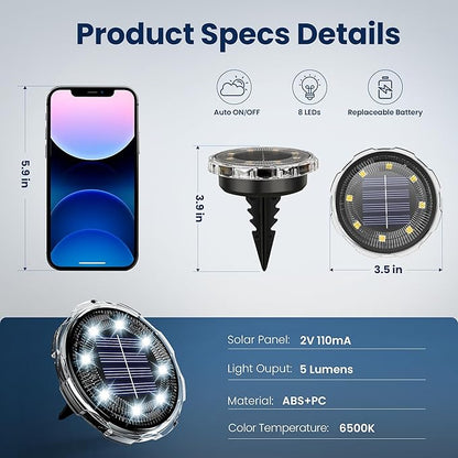 SOLPEX Solar Ground Lights 20 Pack, Solar Pathway Lights Outdoor Waterproof, Landscape Lighting for Garden, Walkway, Driveway, Yard, Deck, Patio, Swimming Pool (Cool White)