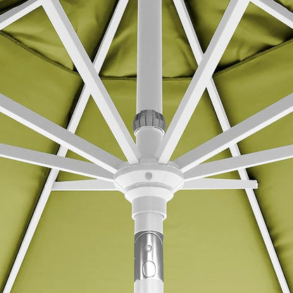 California Umbrella 5-Year-Non-Fading, 9Ft Premium Patio Umbrella, Hand-Crank, Button-Tilt, White Frame, Solution Dyed Kiwi Fabric