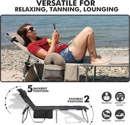 Tanning Chair with Sun Canopy Face Hole Softer Padded Adjustable Washable, Heavy Duty Layout Folding Lounge Chair for Adults Outside Beach Reading Sunbathing Poolside Lawn, UPF 50+ Sun Shade, 300 LBS