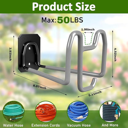Garden Hose Holder with Hook - Heavy Duty Garden Hose Hanger with Sprayer Storage Design, Wall Mount Water Hose Storage for Outside Yard Lawn and Garage