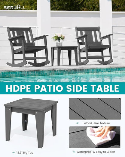SERWALL Outdoor Rocking Bistro Set, HDPE Patio Furniture Set, Porch Rocking Chair Set with Table for Backyard, Balcony, and Garden- Grey