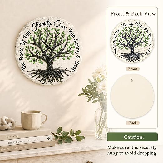 GIGALUMI Garden 10" Stepping Stones Outdoor, Family Tree Grandma Garden Stones, Hand Print Garden Decorations Walkway, Round Tree of Life Decorative Stepping Stone, Gifts for Grandma, Mom, Sister