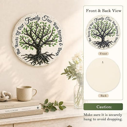GIGALUMI Garden 10" Stepping Stones Outdoor, Family Tree Grandma Garden Stones, Hand Print Garden Decorations Walkway, Round Tree of Life Decorative Stepping Stone, Gifts for Grandma, Mom, Sister