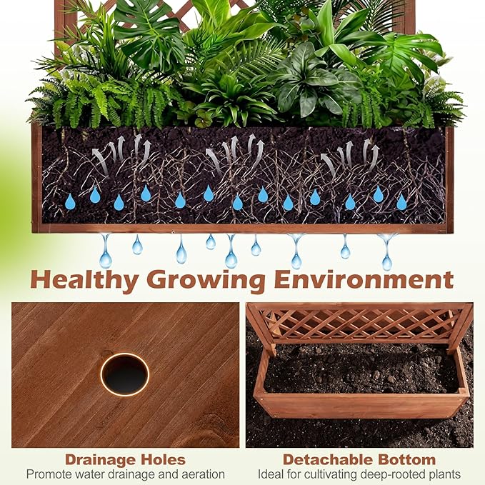 Giantex Raised Garden Bed with Trellis 2 Pack, 72'' Wooden Planter Box Outdoor w/Privacy Screen Roof, Large Vertical Garden Planter w/Drainage Holes for Climbing Plants, Patio Balcony Backyard
