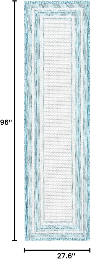 SAFAVIEH Washable Rug Outdoor Courtyard Collection - 2'3" x 8' Runner, Ivory & Aqua Blue, Non-Shedding & Easy Cleaning, Ideal for Patio, Entryway, Mudroom, Hallway, Kitchen (CY8475-53612)