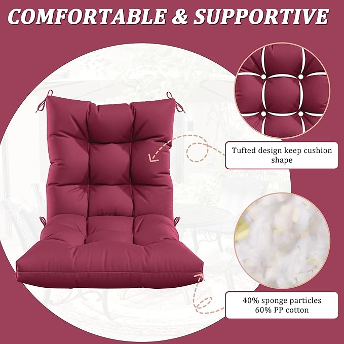 Patio Seat&Back Chair Cushions for Outdoor Furniture，Comfortable Cushions for Rocking/Dining/Lawn Chair-Set of 2